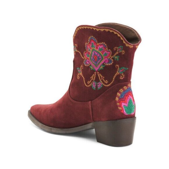 Farm Rio Marsala Short Cowboy Boot - Boho Embroidered Western Leather US 8.5 New - Picture 2 of 4